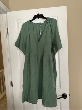 Old Navy Sage Green Gauze V-Neck Dress